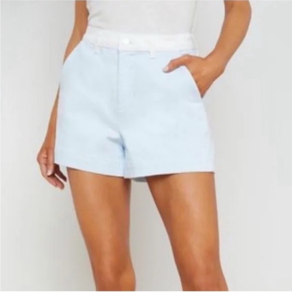 New L’Agence Jameson High Rise Shorts Ice Water Blue White Denim Sz 25